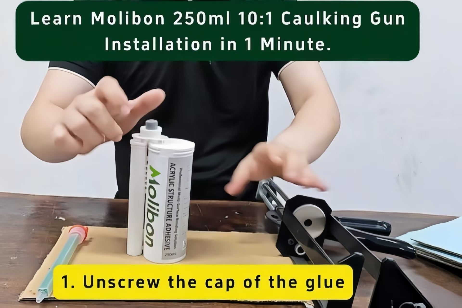 Aprenda a instalar la pistola de calafateo Molibon 250 ml 10:1 en 1 minuto.